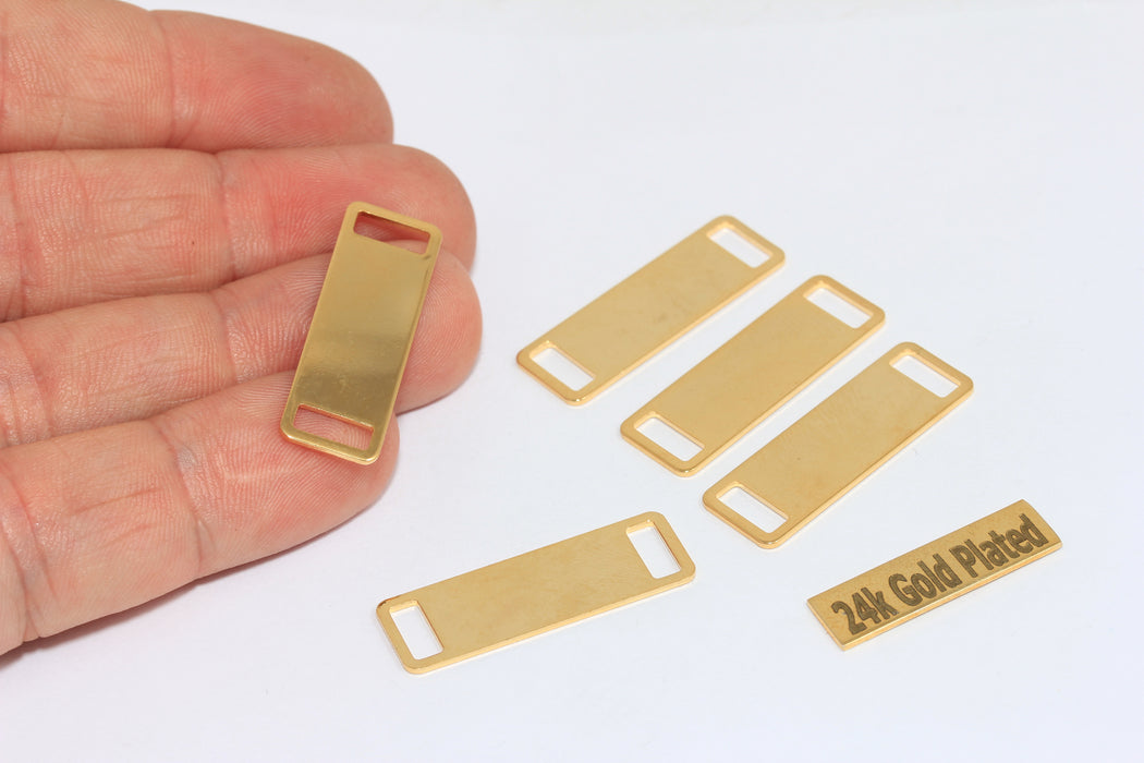 10x30mm 24k Shiny Gold Rectangle Charms, Bracelet Flat Stamping Blank, BRT641