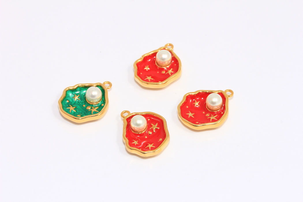 15x17mm 24k Shiny Gold Sea Shell Charm, Enamel Seashell Charm, Pearl In Shell Pendant, CHK93-6A