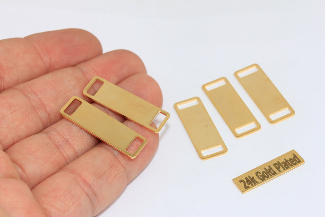 10x30mm 24k Shiny Gold Rectangle Charms, Bracelet Flat Stamping Blank, BRT641