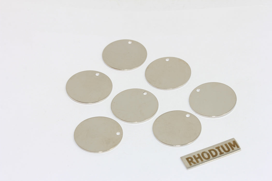 Ciondoli rotondi placcati in rodio da 20 mm, disco rotondo, monete BRT640