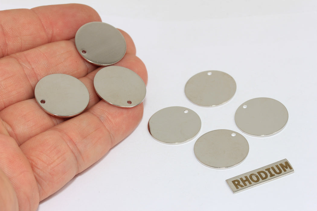 Ciondoli rotondi placcati in rodio da 20 mm, disco rotondo, monete BRT640