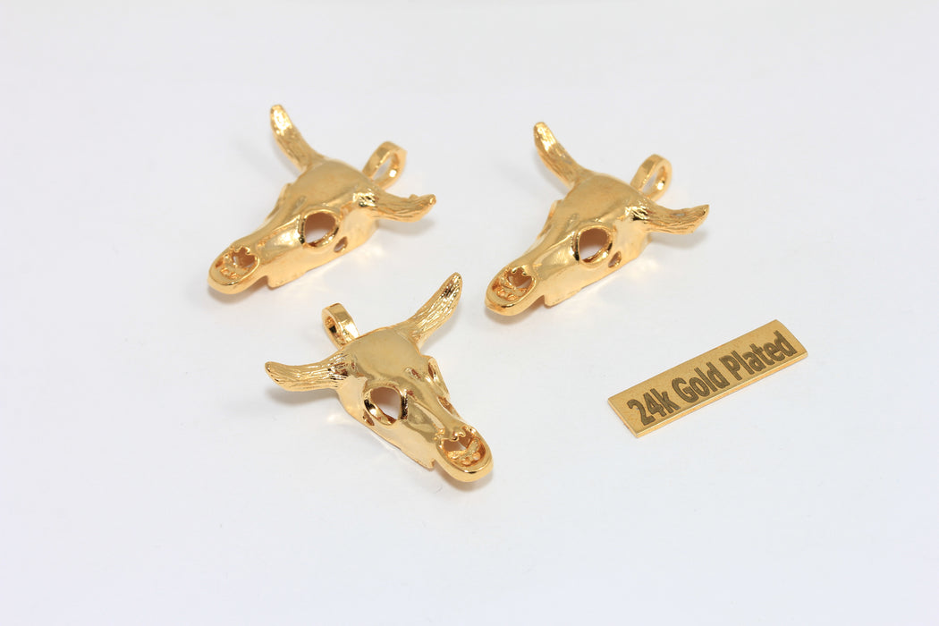 Ciondoli a forma di bovino in oro lucido 24k da 27x34 mm, bufalo dorato, oro BRT635