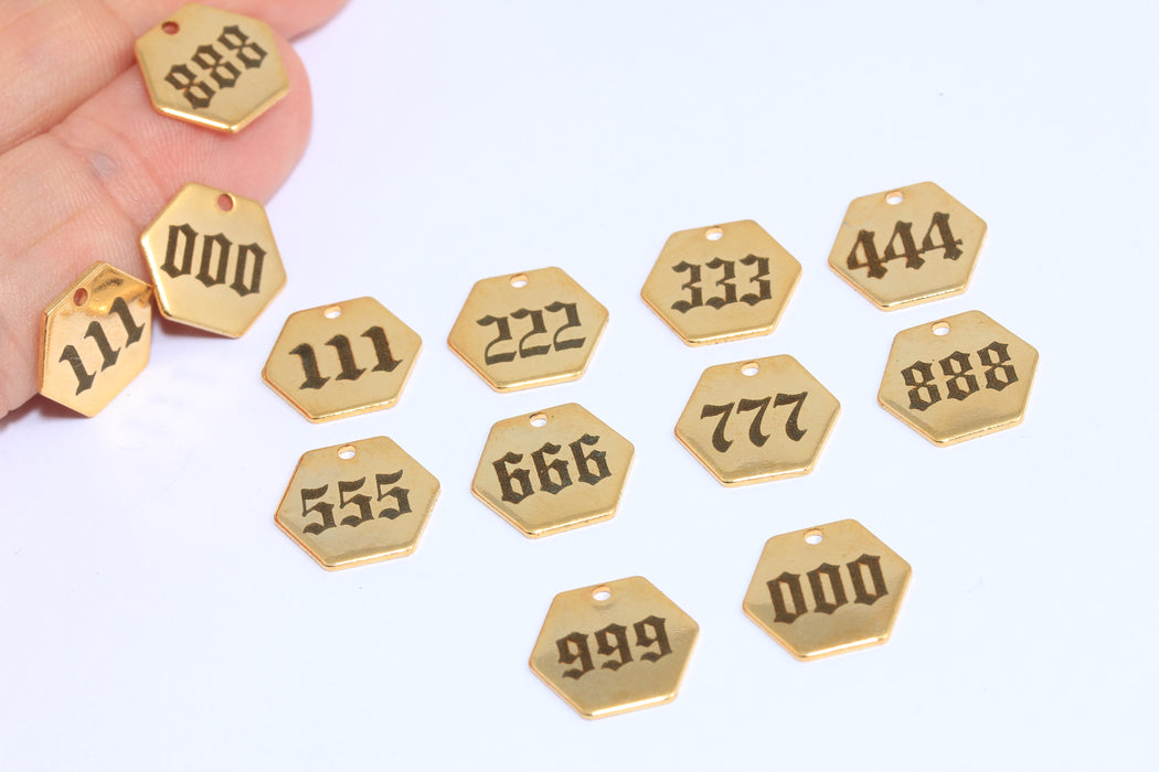24k Shiny Gold Hexagon Disc Charm, Custom Engraved Disc Beads, Personalized Charm, ROSE539