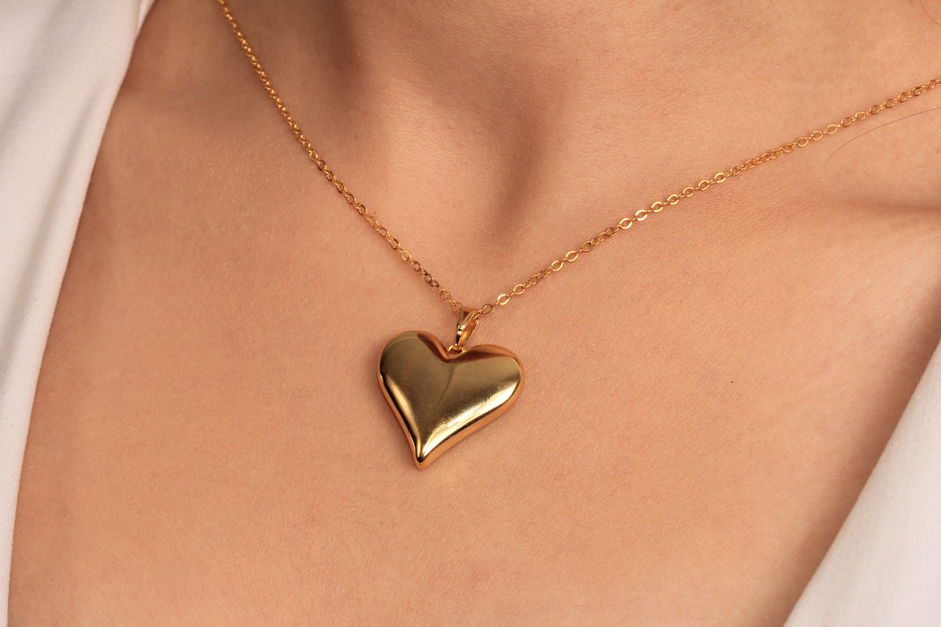 Gold Necklace With Puffed Heart Pendant