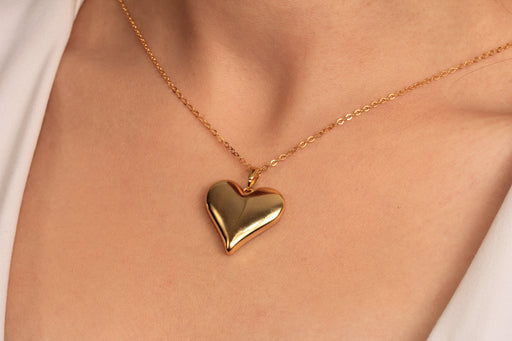 Gold Necklace With Puffed Heart Pendant
