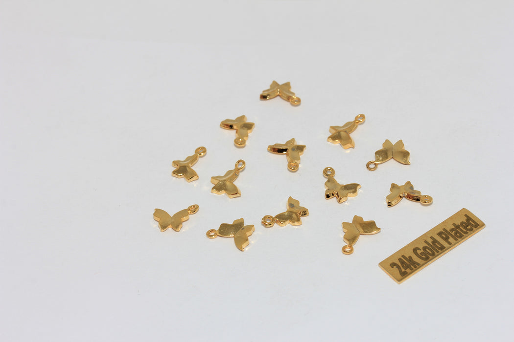 7x9mm 24k Shiny Gold Butterfly Charms, Mini Butterfly Beads, BRT626
