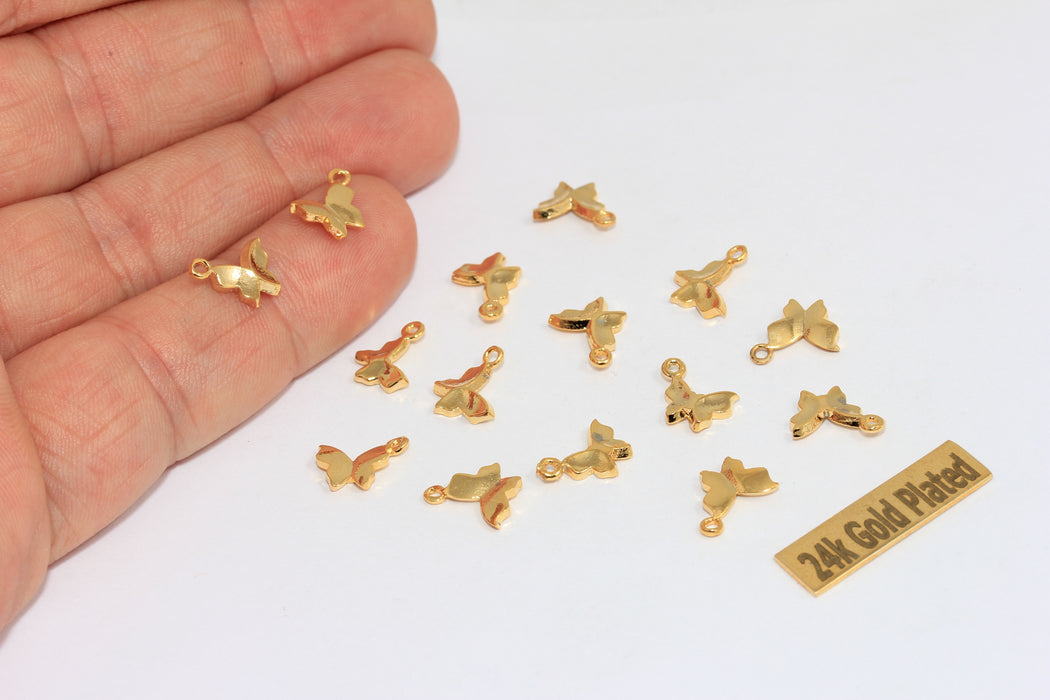 7x9mm 24k Shiny Gold Butterfly Charms, Mini Butterfly Beads, BRT626