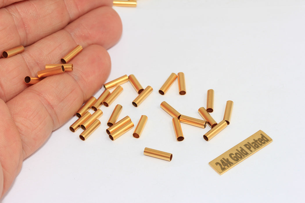 3x10mm 24 ayar Mat Altın Tüp Boncuklar, Tüpler, Yuvarlak Tüp, BRT646