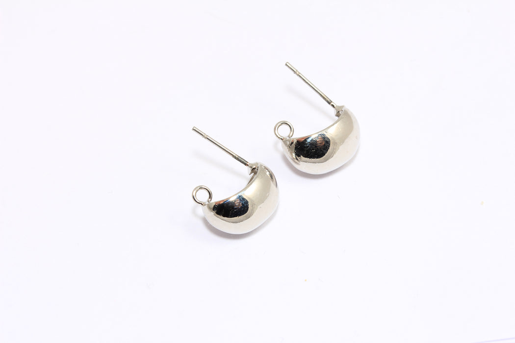 8x12mm Rhodium Plated Drop Earrings, Teardrop Stud Earrings With Loop, MTE823-2