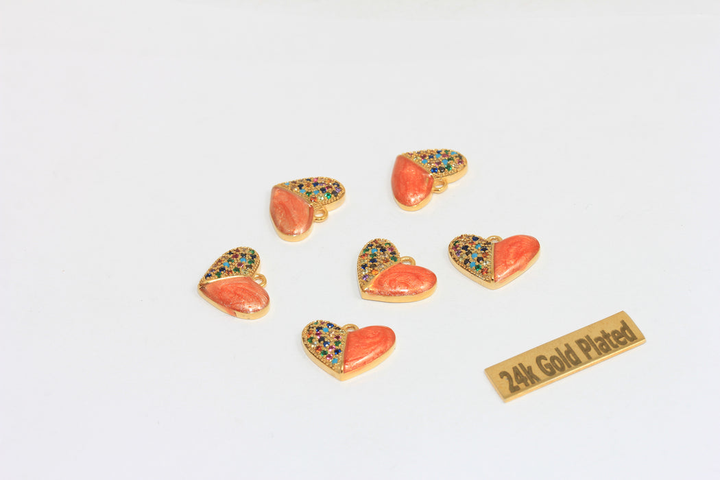 11x15mm 24k Shiny Gold Heart Charms, Micro Pave Heart, BRT639