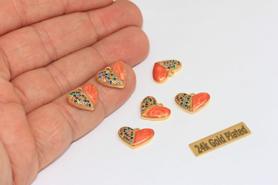 11x15mm 24k Shiny Gold Heart Charms, Micro Pave Heart, BRT639