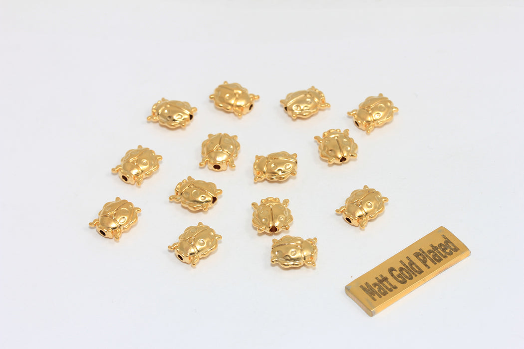 8x10mm 24k Matt Gold Ladybug Charms, Mini Ladybug Beads, Ladybug Bracelet, BRT631