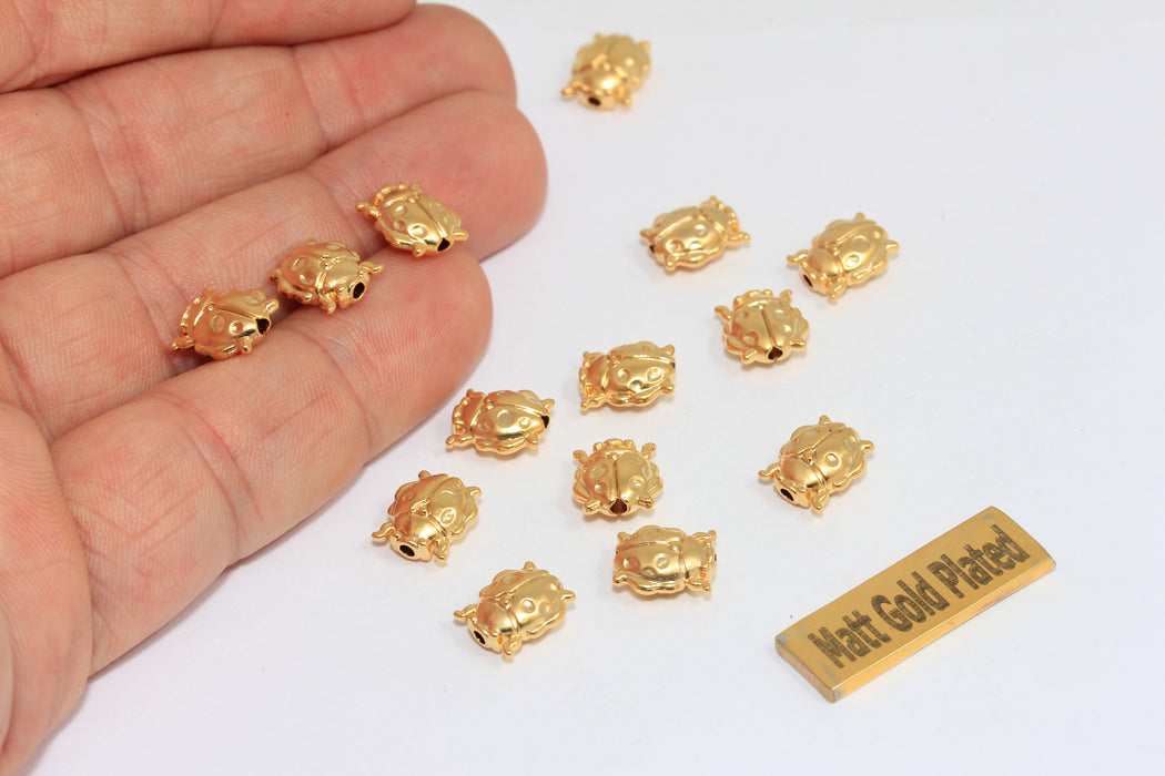 8x10mm 24k Matt Gold Ladybug Charms, Mini Ladybug Beads, Ladybug Bracelet, BRT631