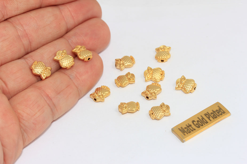 8x10mm 24 Ayar Mat Altın Baykuş Takıları, Baykuş Boncukları, Baykuş Bilezik Takıları, BRT629