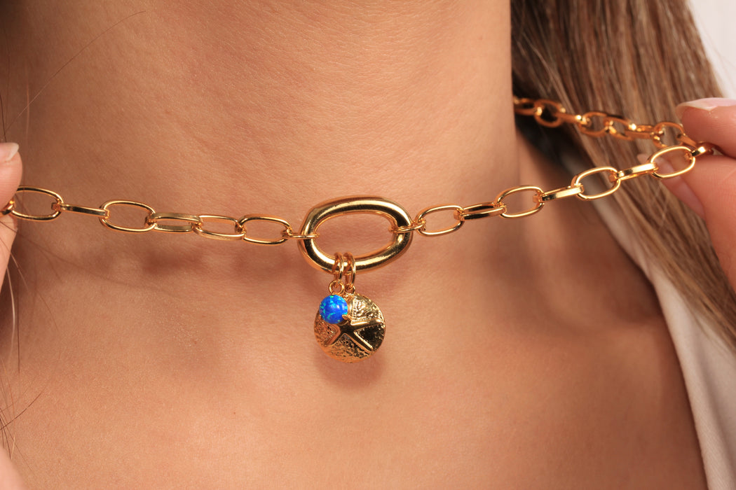 17'' 24 Ayar Parlak Altın Kalp Kolye, Kırmızı Mineli Kalp Kolye,