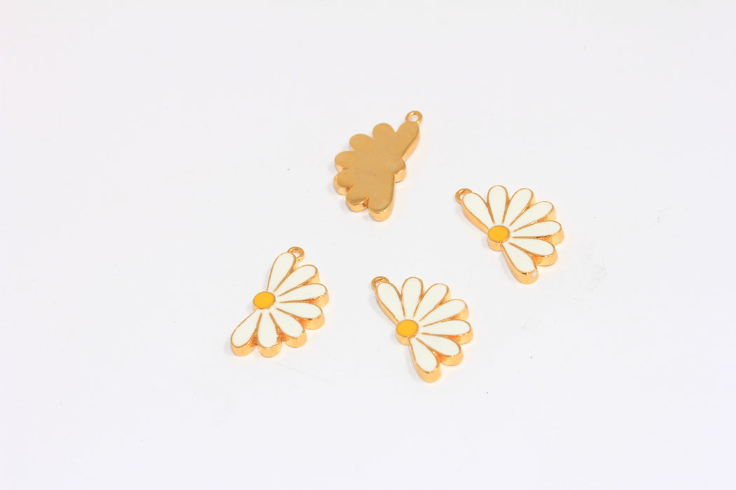 11x21mm 24k Shiny Gold Daisy Charms, Tiny Daisy Flower Pendant, White Enamel Daisy Beads, XP240-2