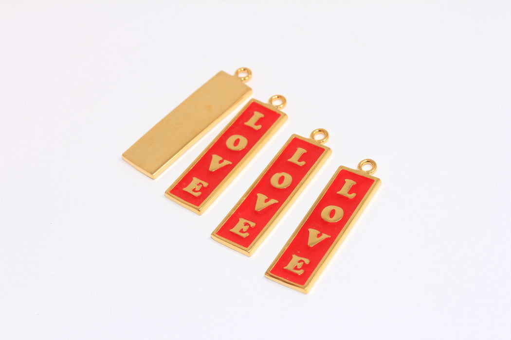 9x28mm 24k Shiny Gold Love Bar Pendant, Enamel Love Tarot Necklace, XP185-1