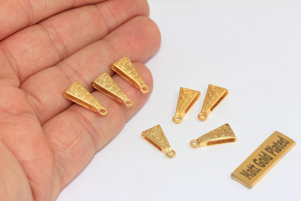 8x17mm 24k Matt Gold Pendant Bail, Pinch Bail, Necklace BRT632