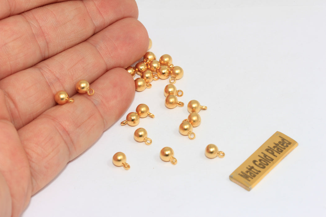 5x8mm 24 Ayar Mat Altın Top Charms, Top Damla Bilezik Boncukları, BRT682