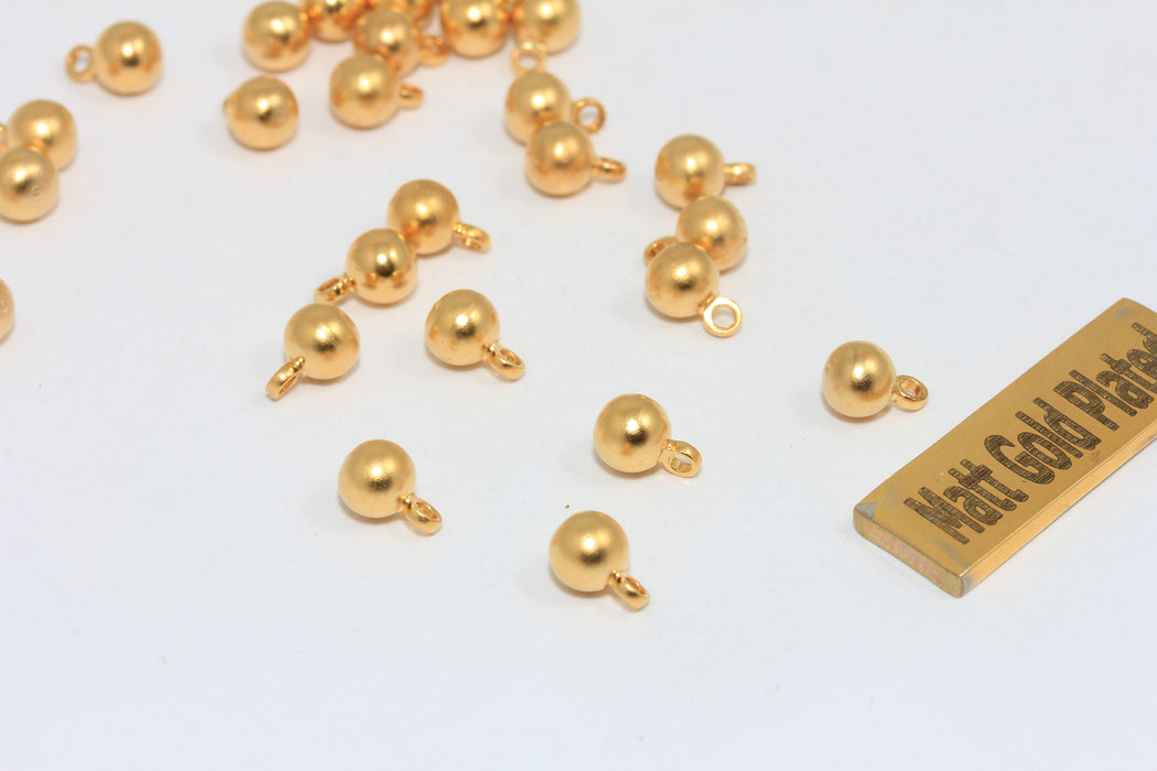 5x8mm 24 Ayar Mat Altın Top Charms, Top Damla Bilezik Boncukları, BRT682