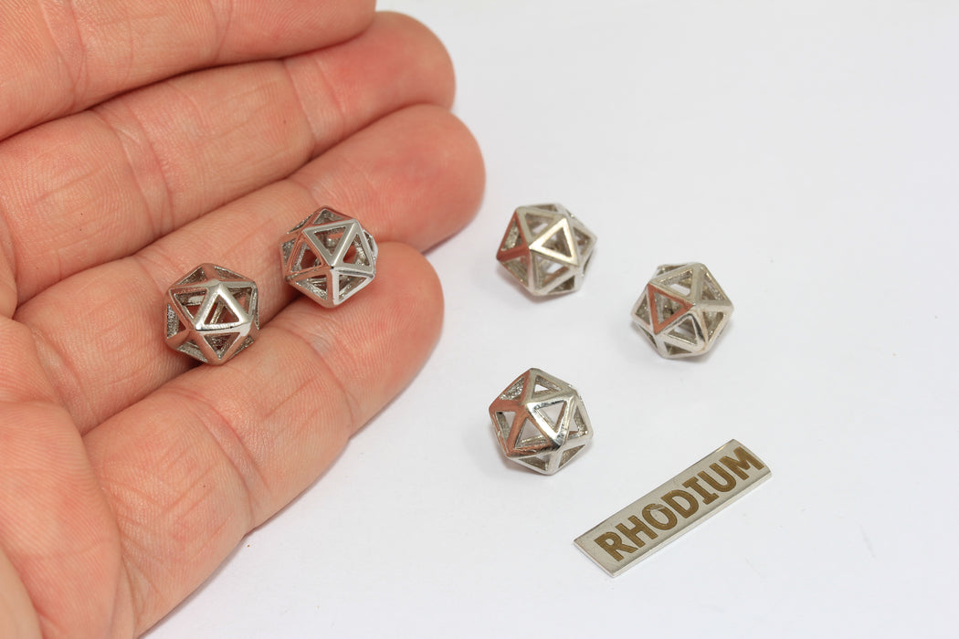 12mm Rhodium Open Pyramid Beads, 3d Beads, Cube Beads,  BRT644