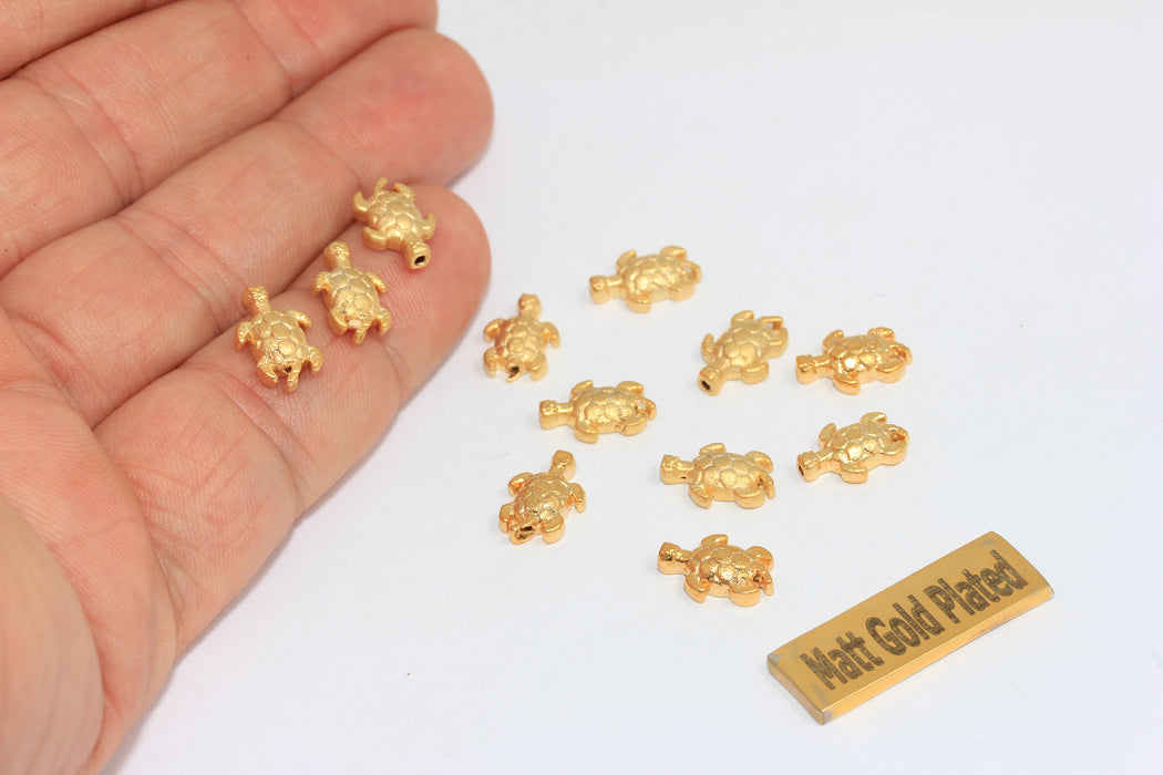8x12mm 24k Matt Gold Tortoise Charm, Gold Turtle Beads, BRT628