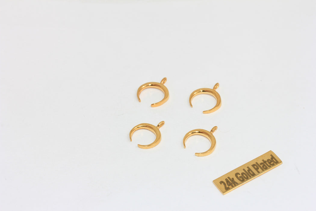 13x15mm 24 Ayar Parlak Altın Boynuz Kolye, Boynuz Kolye, Hilal Boncuklar, BRT623