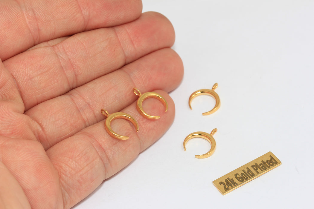 13x15mm 24 Ayar Parlak Altın Boynuz Kolye, Boynuz Kolye, Hilal Boncuklar, BRT623