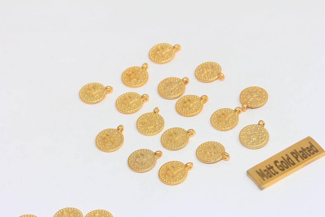 20 Pcs 10mm 24k Matt Gold Ottoman Signature Coins, BRT616