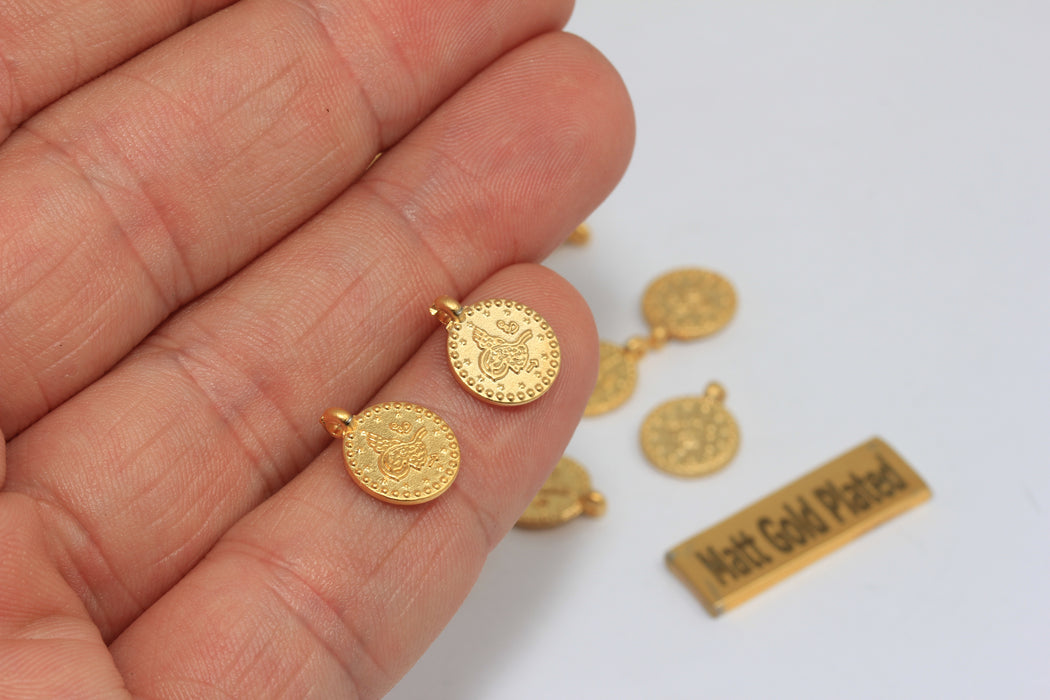 20 Pcs 10mm 24k Matt Gold Ottoman Signature Coins, BRT616