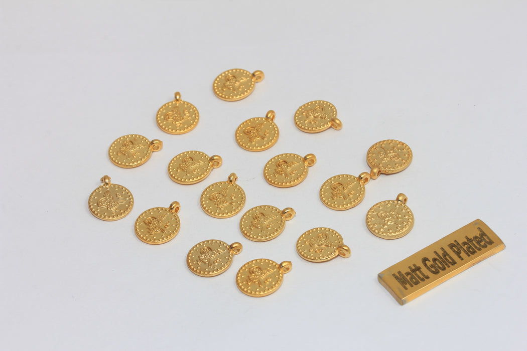 20 Pcs 10mm 24k Matt Gold Ottoman Signature Coins, BRT616