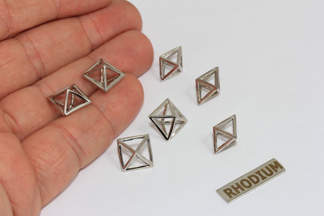 10x11mm Rhodium Plated Pyramid Charms, Triangle , BRT642
