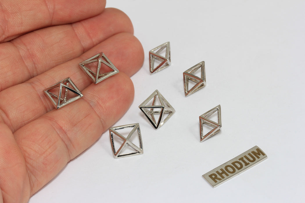 10x11mm Rhodium Plated Pyramid Charms, Triangle , BRT642