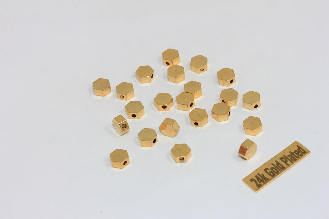 6mm 24k Shiny Gold Hexagon Beads, Hexagon Charms, BRT621