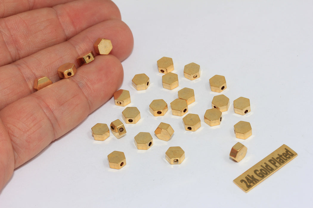 6mm 24k Shiny Gold Hexagon Beads, Hexagon Charms, BRT621
