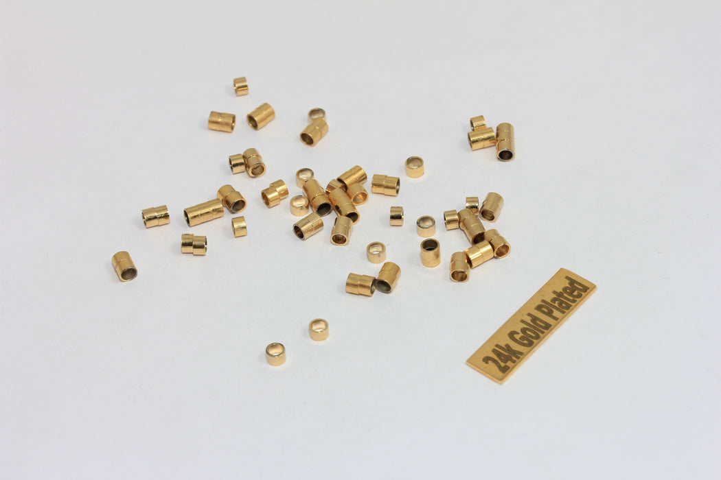 3mm 24k Shiny Gold Tube Beads, Mini Round Tubes, BRT620