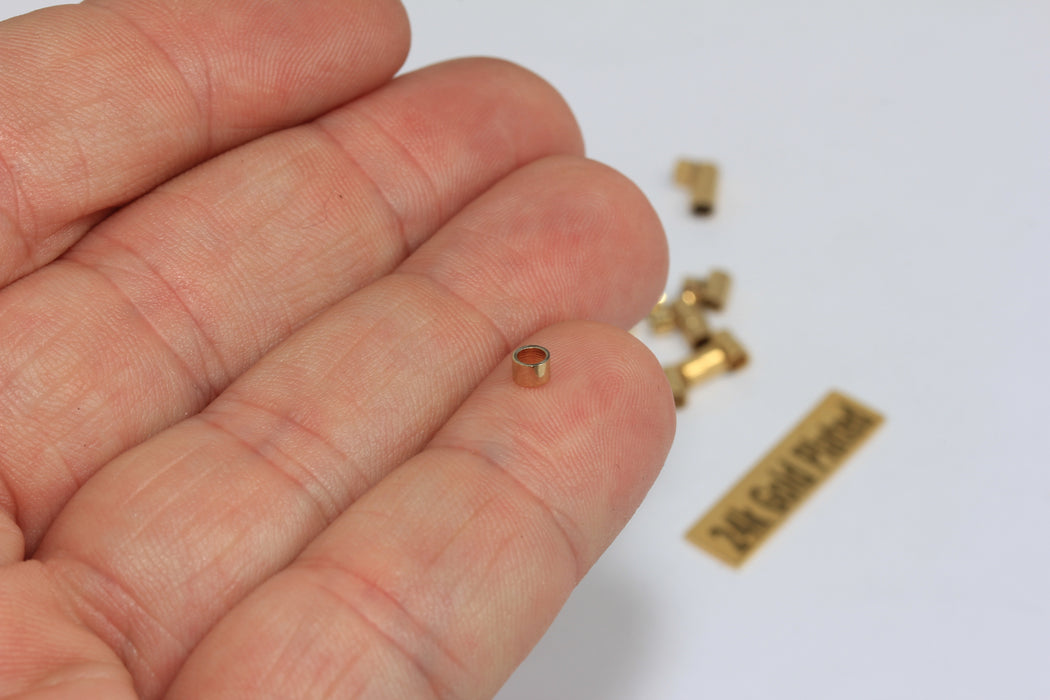 3mm 24k Shiny Gold Tube Beads, Mini Round Tubes, BRT620