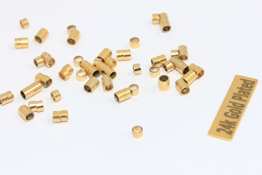 3mm 24k Shiny Gold Tube Beads, Mini Round Tubes, BRT620