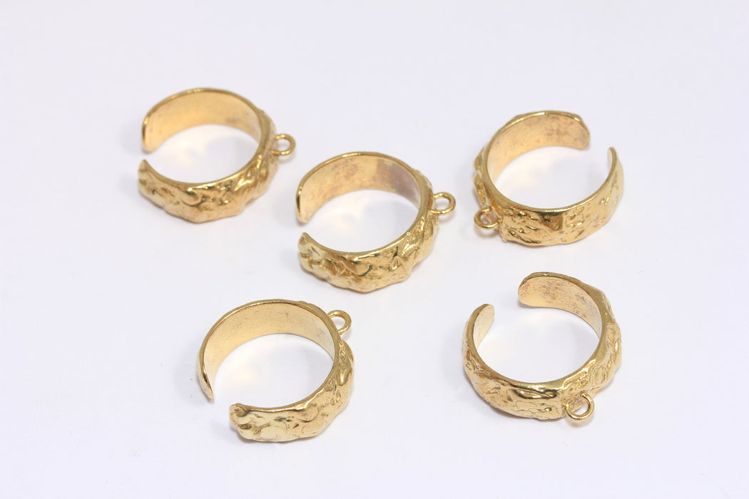 21mm Raw Brass Ring, Band Hammered Rings, Ring With Loops, MLS483