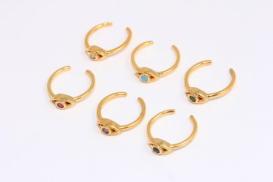 16mm 24k Shiny Gold Eye Ring, CZ Dainty Eye Rings, CZ Optional Stone Color Evil Eye Ring,