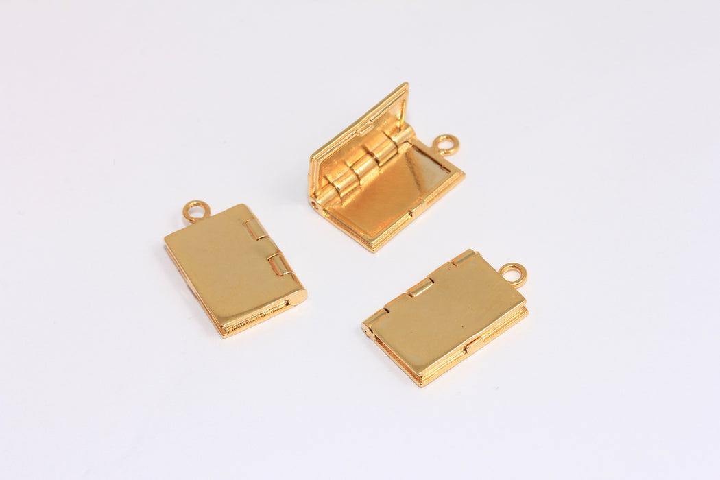 10x15mm 24k Shiny Gold Book Pendant, Opening Locket Medallion, MTE1520