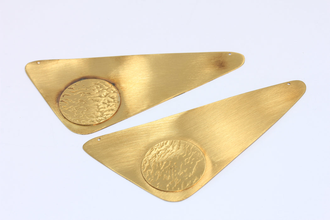 37x83mm Raw Brass Triangle Charms, Large Triangle Pendant, Triangle Pendant With Coin, BXB370-5