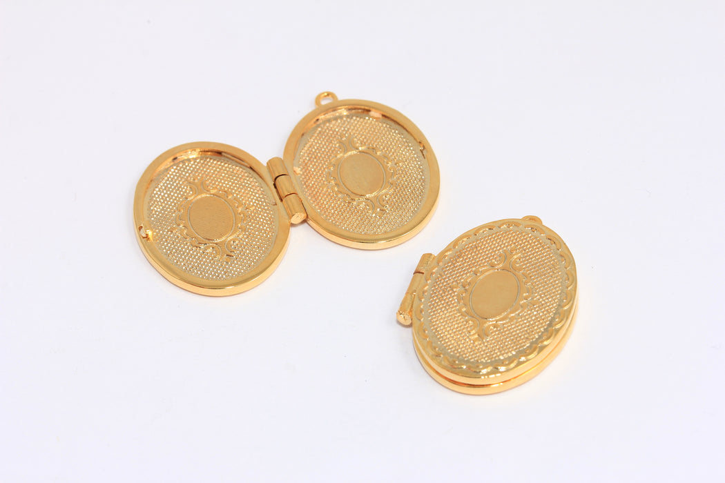 23x29mm Shiny Gold Locket Frame, Engraved Retro Locket, Oval Cabochon Locket Pendant, XP221