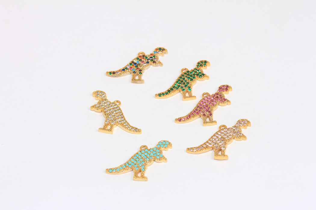 16x20mm 24k Shiny Gold CZ Dinosaur Charm, Micro Pave Godzilla Charms, CZ Optional Stone Color Dinosaur Charms,