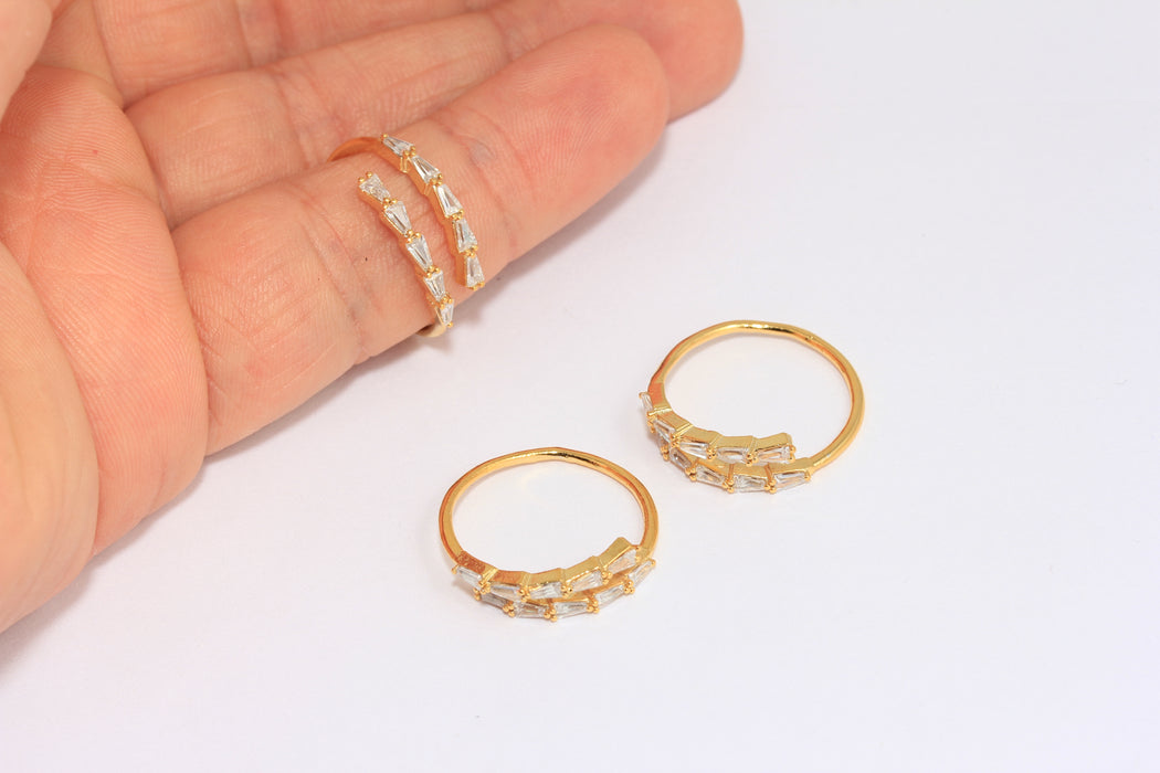 17mm 24k Shiny Gold CZ Rings, Micro Pave Rings, CZ Wrapping Rings, Baguette Stone Rings, MBGXP462