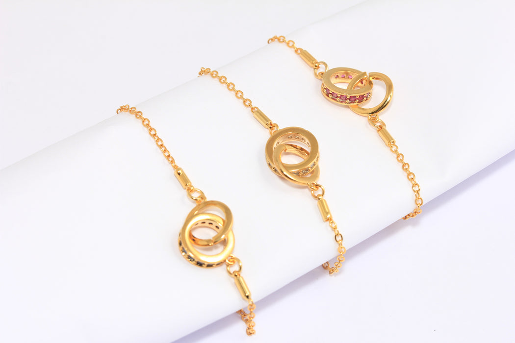 24 Shiny Gold Pinch Bail Ready Bracelets, CZ Adjustable Bracelets, Micro Pave Bracelets, CZ Wheel Bracelet, FRB161