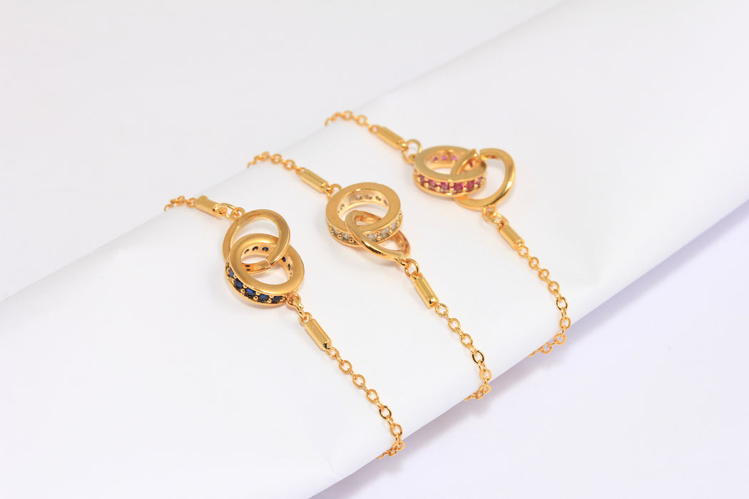 24 Shiny Gold Pinch Bail Ready Bracelets, CZ Adjustable Bracelets, Micro Pave Bracelets, CZ Wheel Bracelet, FRB161
