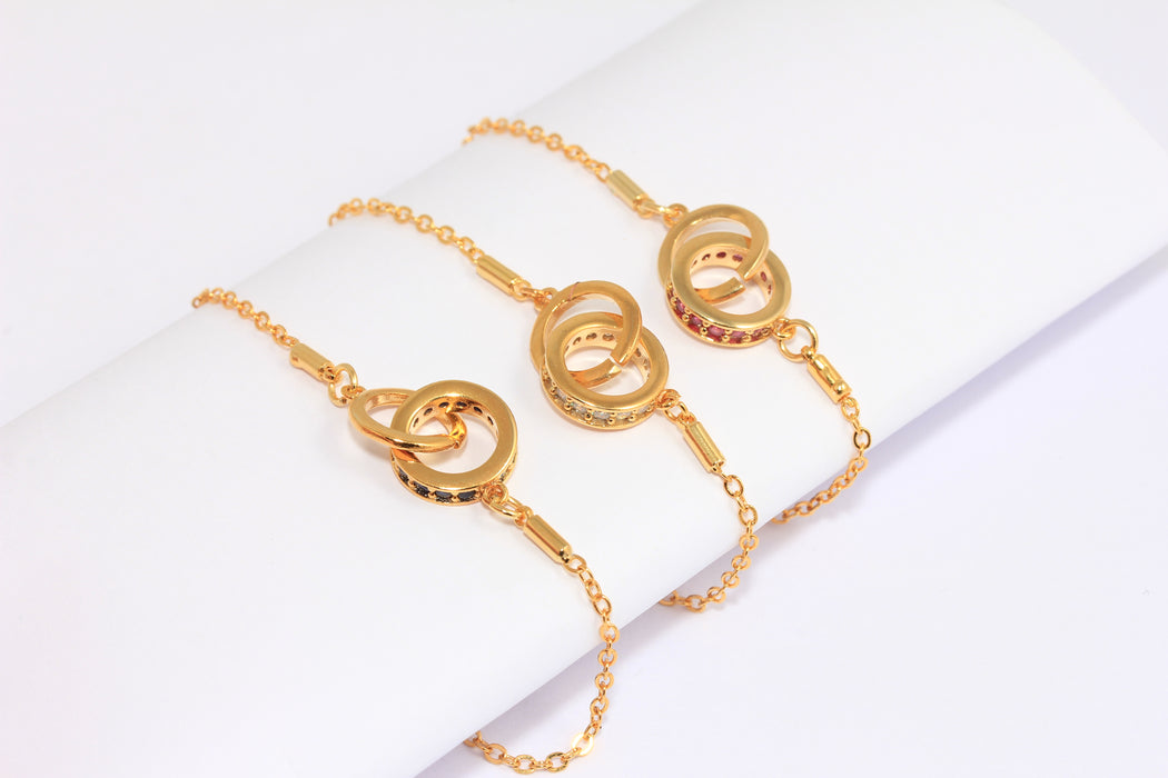 24 Shiny Gold Pinch Bail Ready Bracelets, CZ Adjustable Bracelets, Micro Pave Bracelets, CZ Wheel Bracelet, FRB161
