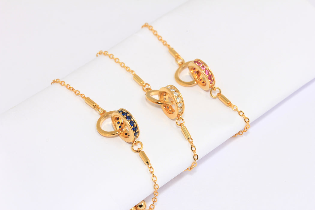24 Shiny Gold Pinch Bail Ready Bracelets, CZ Adjustable Bracelets, Micro Pave Bracelets, CZ Wheel Bracelet, FRB161