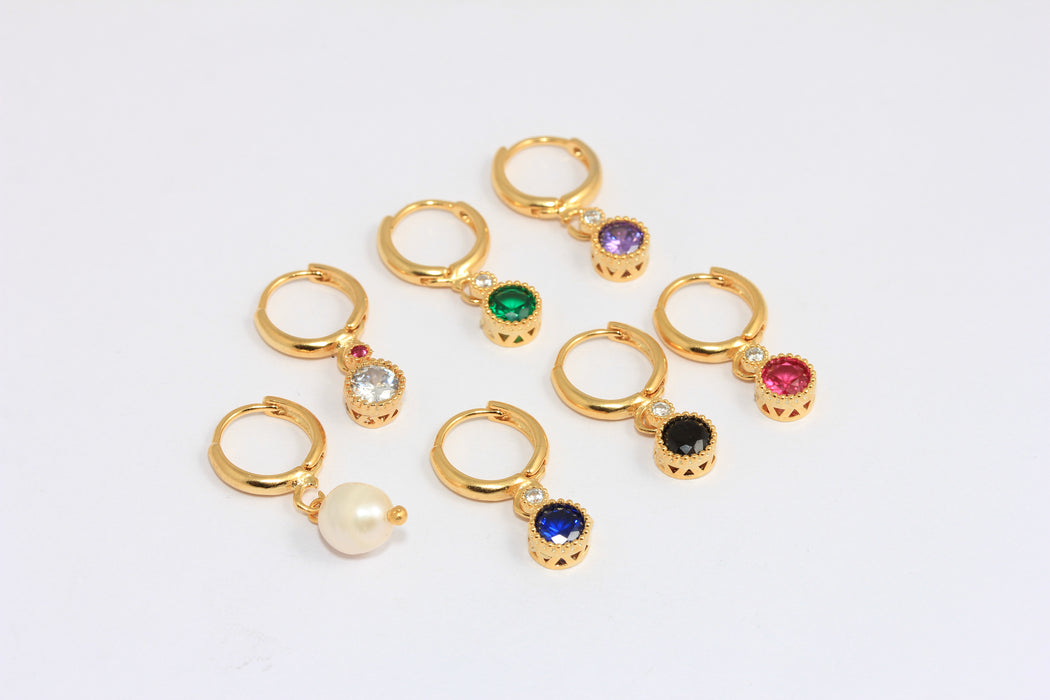CZ Huggie Ear Hoops With Pearl